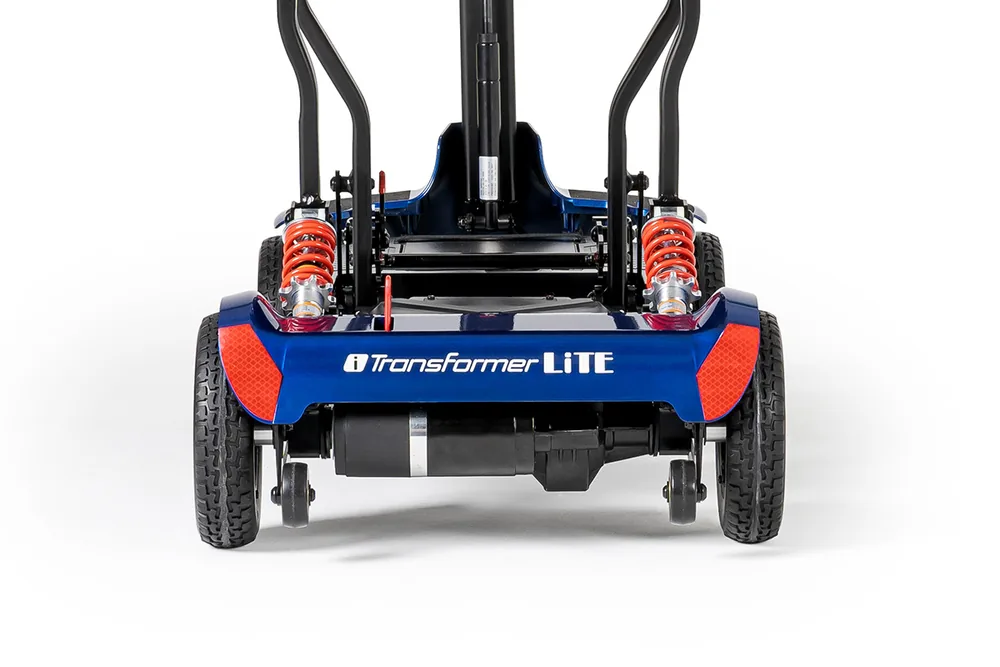 Scooter I-Transformer Lite de Wellell, vista trasera con amortiguadores