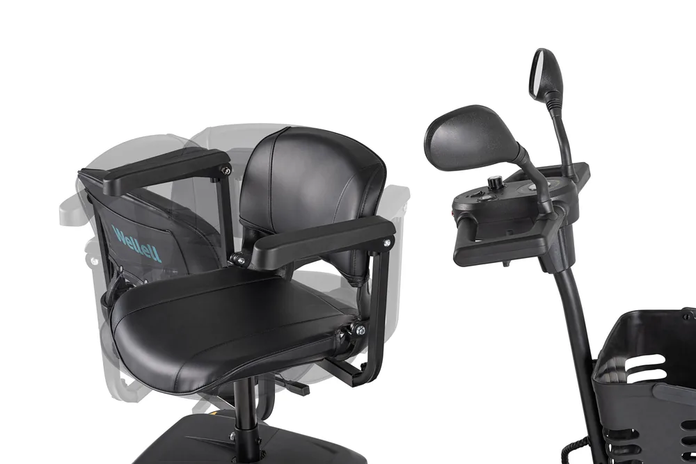 Asiento giratorio y reposabrazos abatibles del scooter Ambar de Wellell
