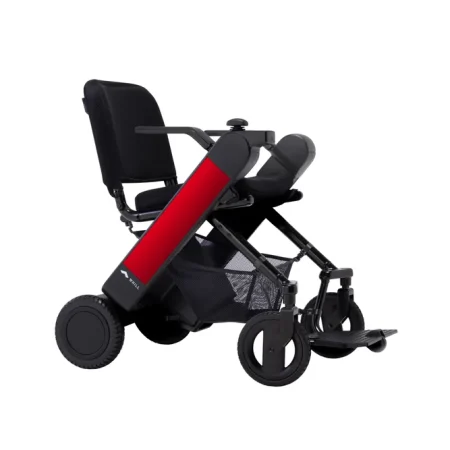 Silla de ruedas eléctrica plegable WHILL Model F en rojo, vista general