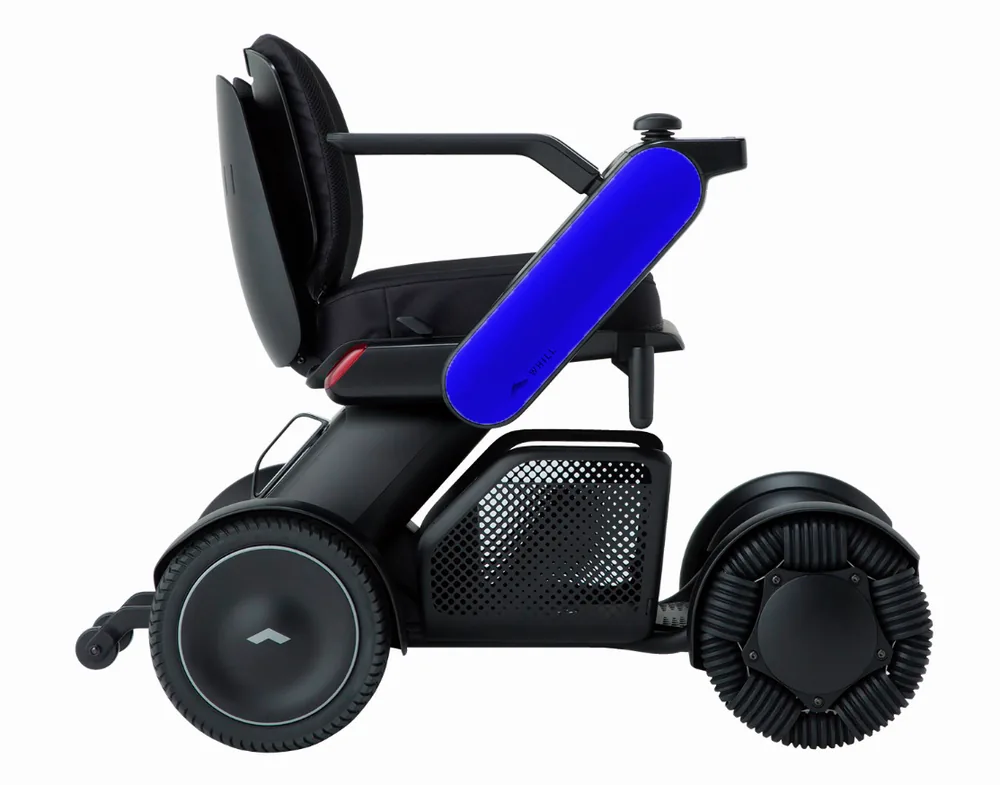 Silla de ruedas eléctrica WHILL Model C2 con reposabrazos azul